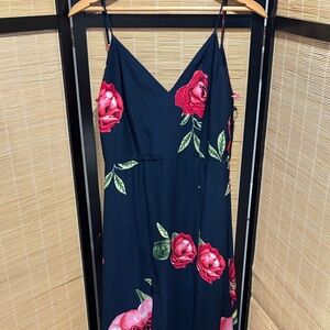 Soieblu Navy and Red Floral Midi Dress